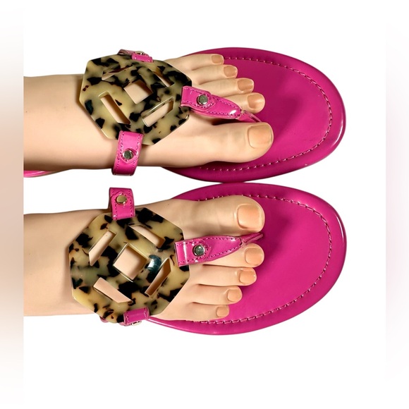 NWT J. McLaughlin Lucy Thong Pink Leather Sandals with Tortoise Shell Detail - Picture 3 of 11